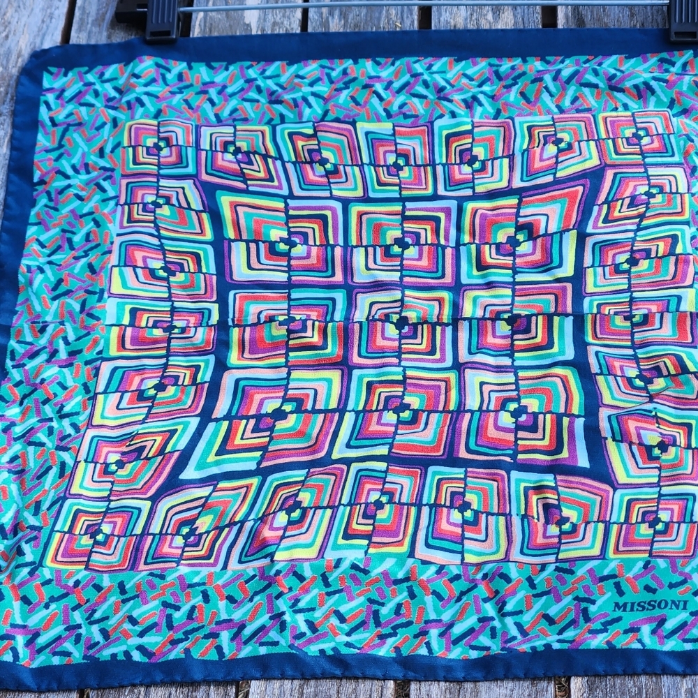 Missoni Multicolor Geometric Silk Scarf - Blue Turquoise Pink Purple